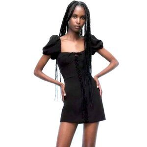 Zara LaceUp Puff Sleeve Mini Dress